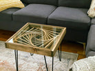 Rotating Geometric Vortex - End Table & Coffee Table with Rustic Wood Frame - 100% Made in the USA