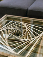 Rotating Geometric Vortex - End Table & Coffee Table with Rustic Wood Frame - 100% Made in the USA