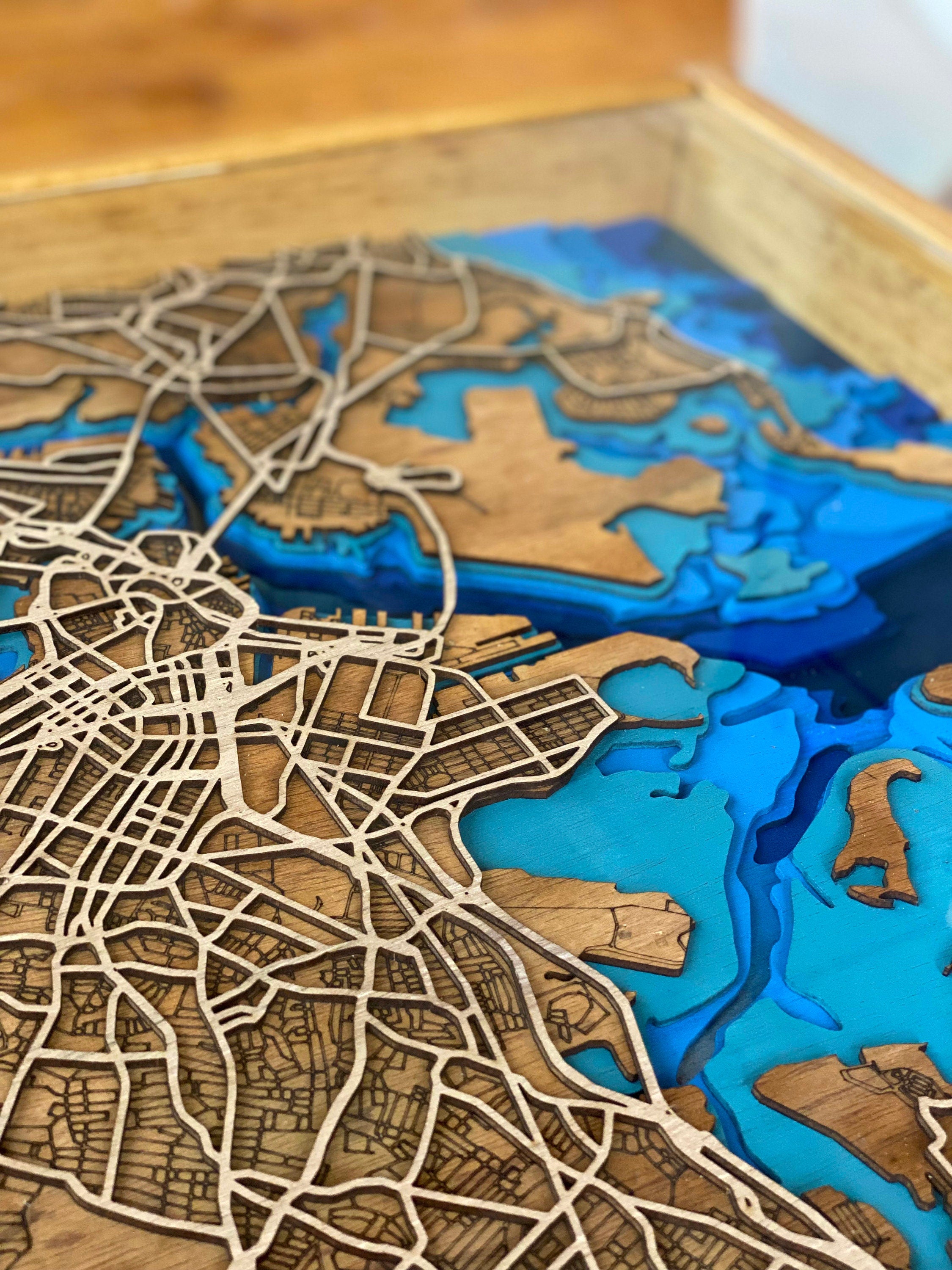 Handcrafted City Map Coffee Table - 100% Made in the USA. Choose your own city!