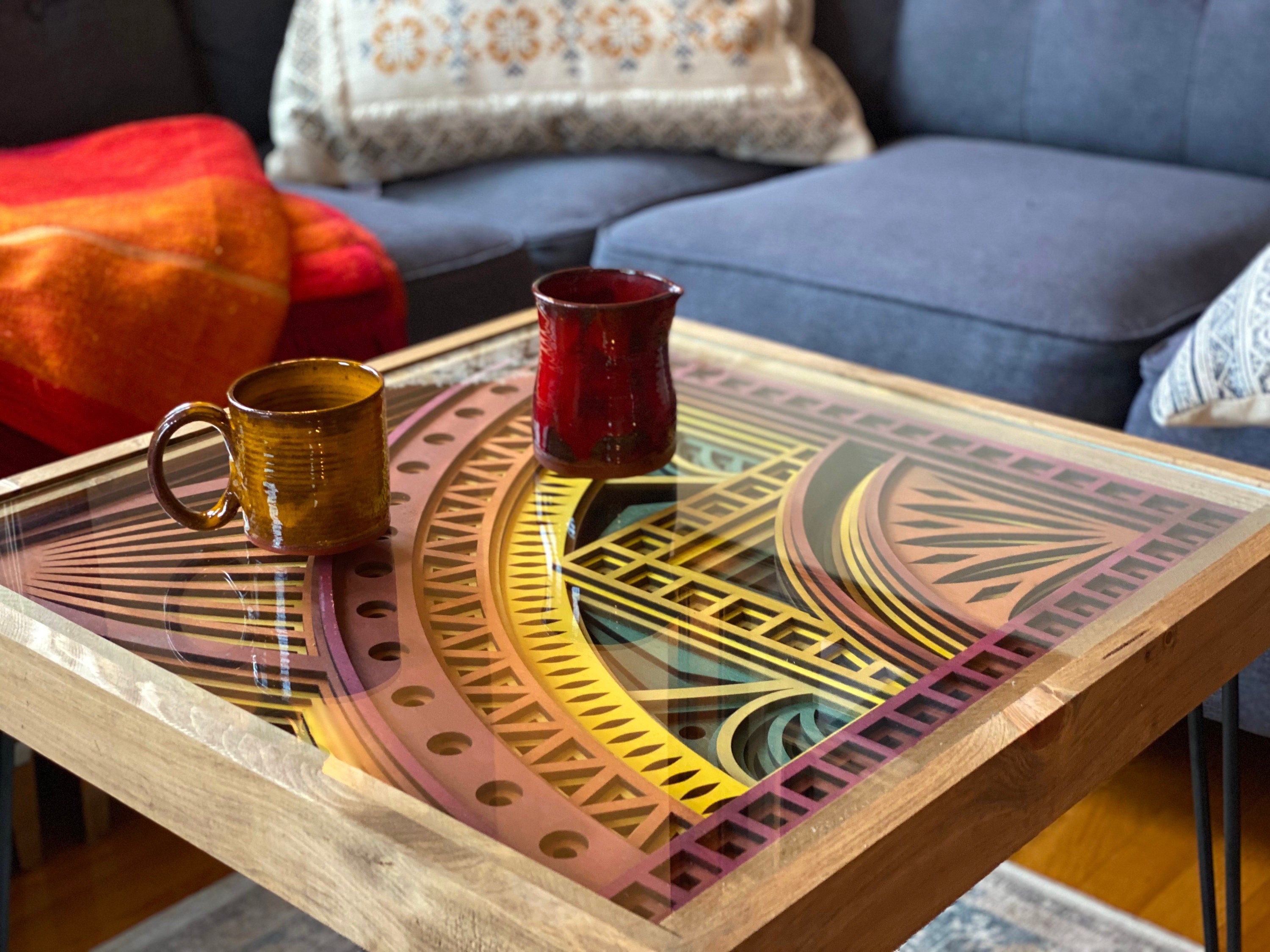 Red, Orange, Yellow Mandala Coffee Table - Warm Autumn Colors - 100% Made in the USA - 25x25"