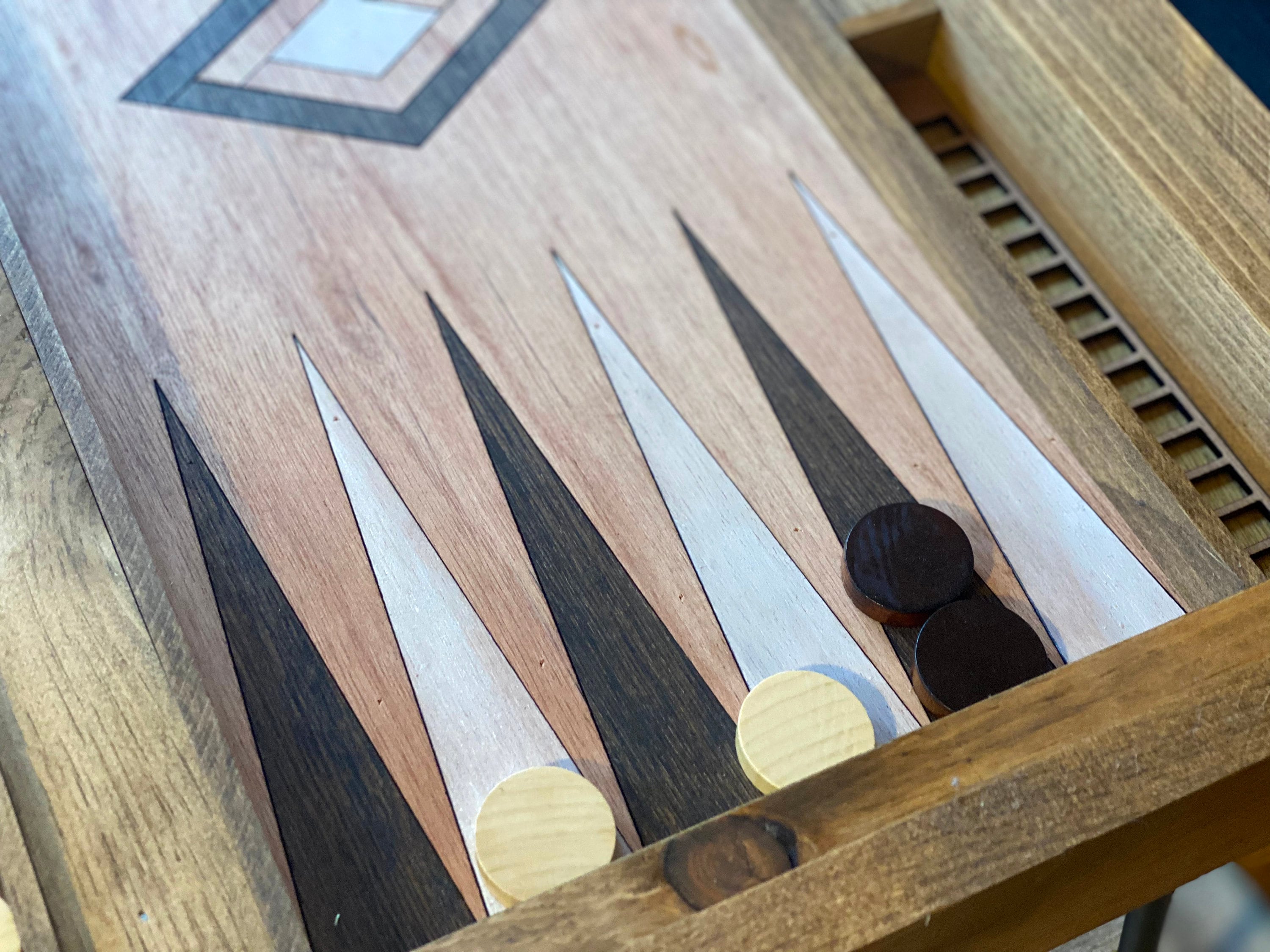 Rustic Backgammon Coffee Table with removable glass top - 100% Made in the USA