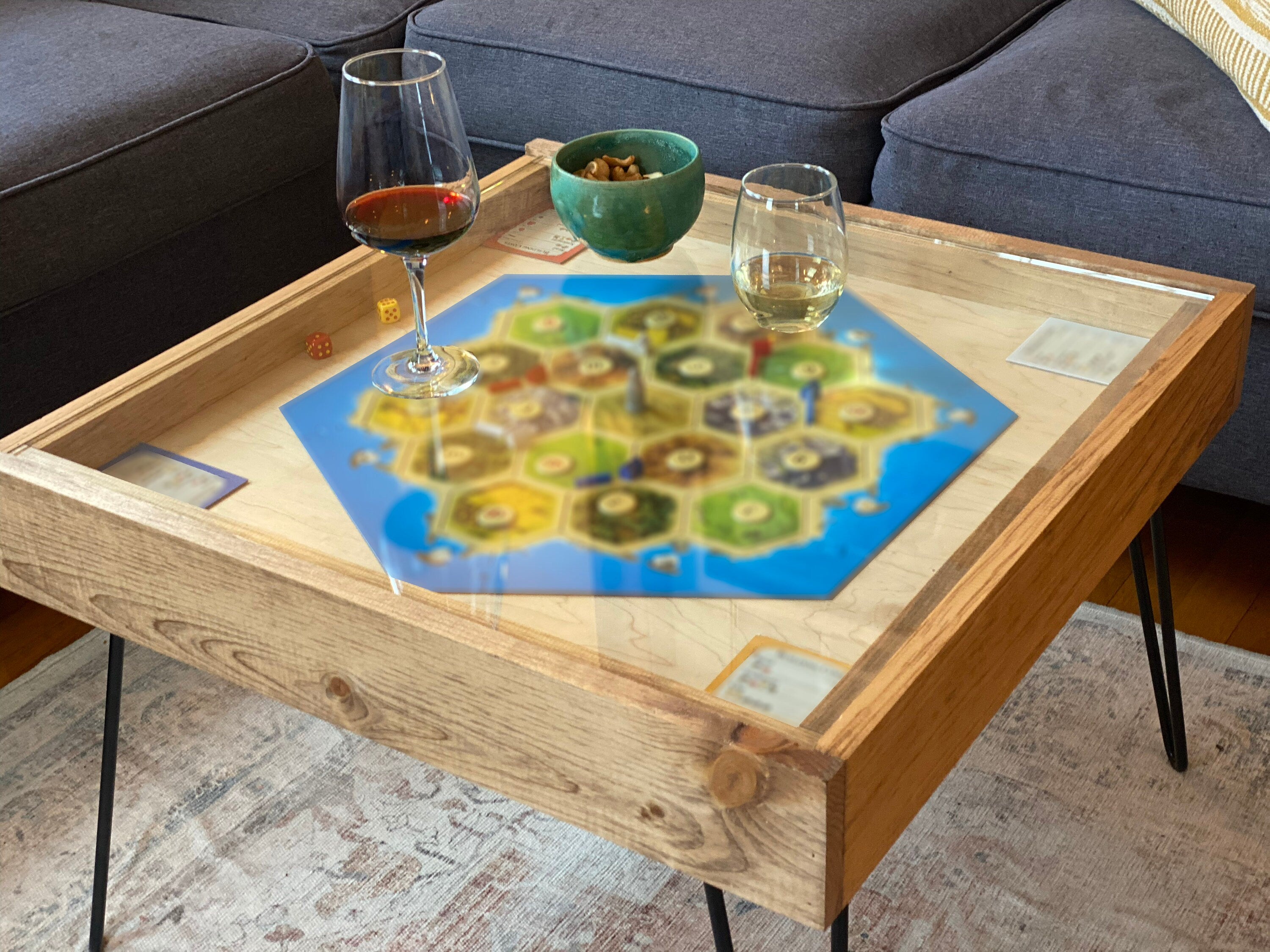 Rustic BYO Board Game Table with Removable Tempered Glass Top and Hidden Storage Drawer - 100% Made in the USA. Measures 25x25"